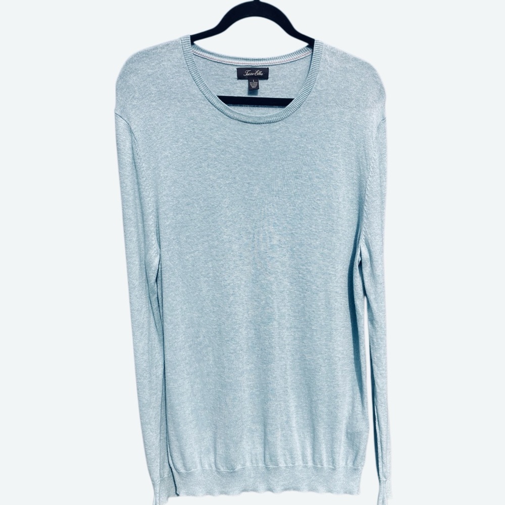 Tasso Elba Coastal Sky Blue Cotton‎ Modal Linen Crewneck Sweater L